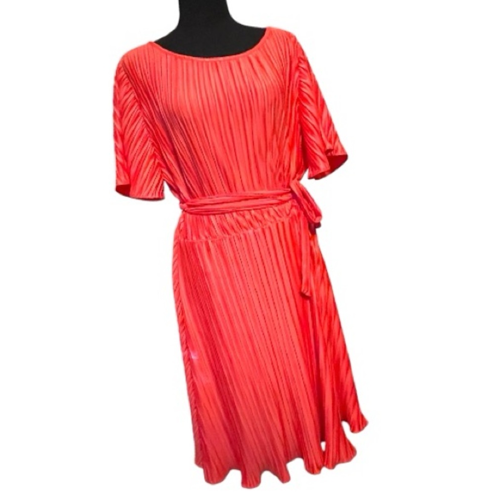 DKNY Vibrant Red Pleated Midi Dress